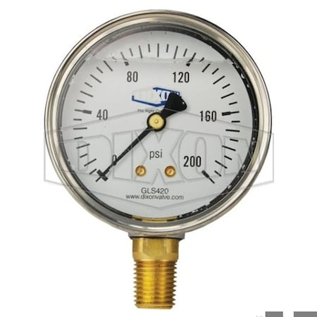 Dixon Gauge, 0 to 1500 psi, 1/4 in NPT Connection, 2-1/2 in Dial, +/- 3-2-3 %, Glycerin Liquid Filled GLS440